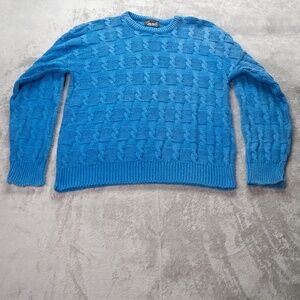 Vintage John Weitz Mens XL Blue 100% Cotton Cable Knit Crewneck Sweater Top